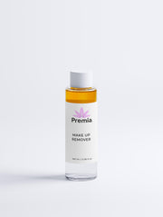 Bottle of Premia makeup remover on a white background