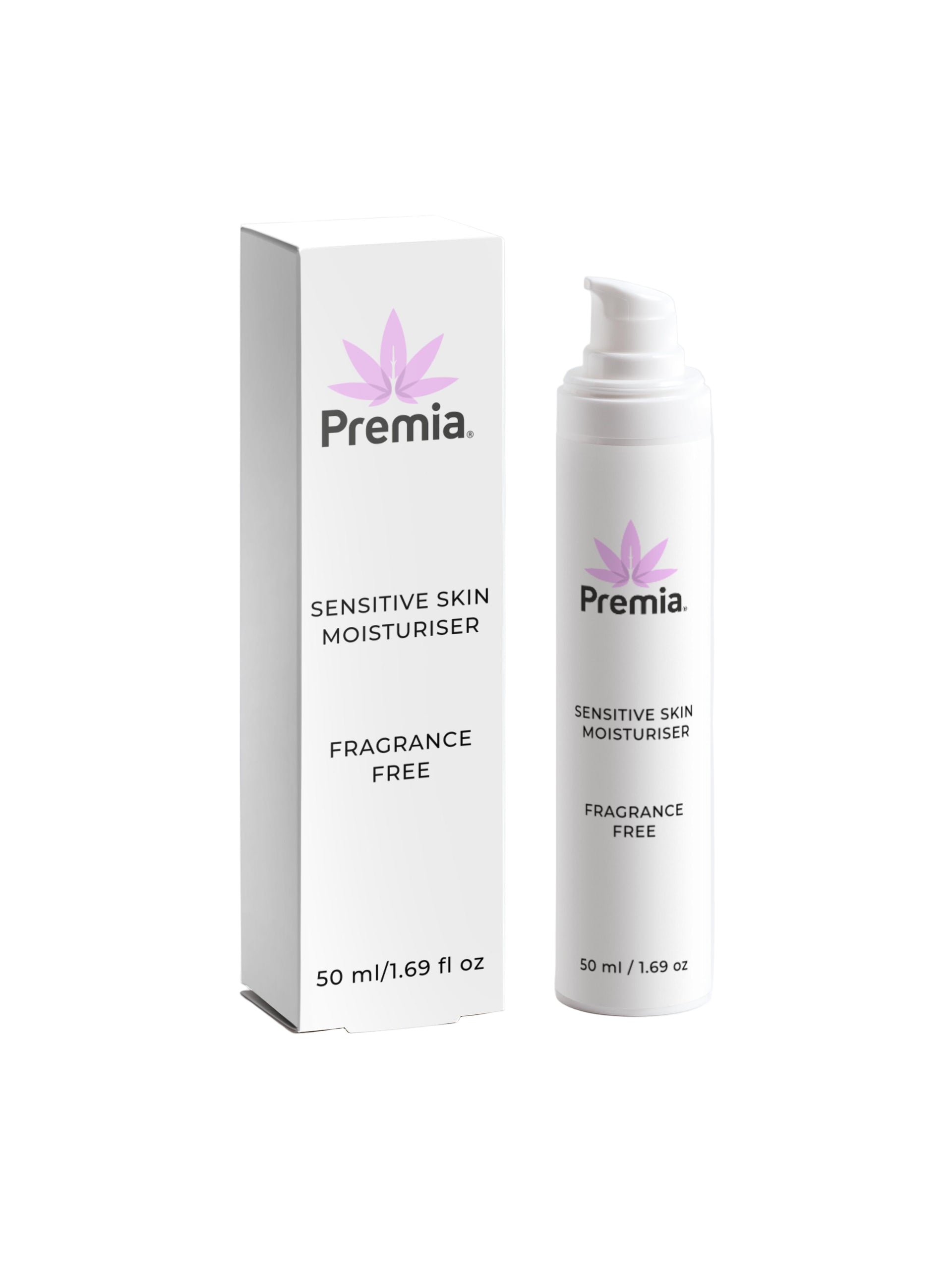 Premia sensitive skin moisturizer packaging on a white background
