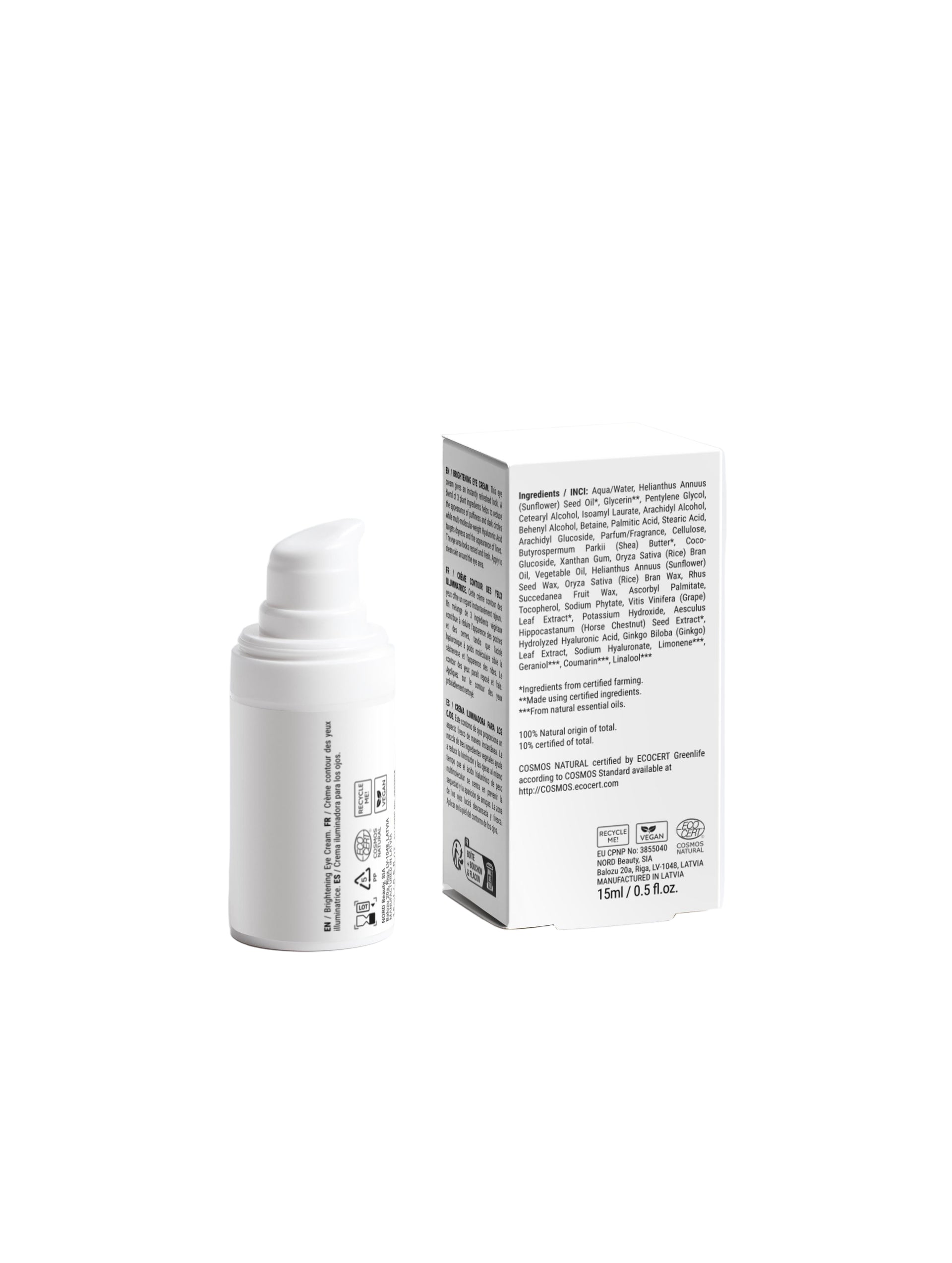 Skincare product and its packaging on a white background