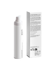 White cosmetic bottle and packaging on a light gray background