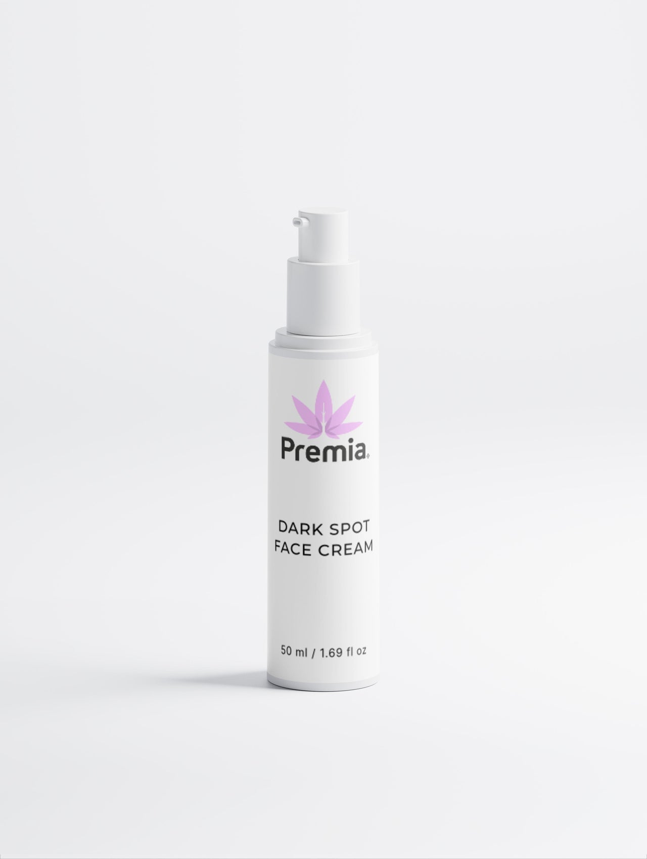 White face cream bottle labeled 'Premia Dark Spot Face Cream' on a white background
