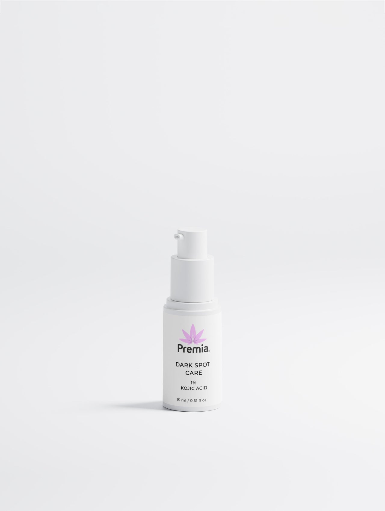 White skincare bottle labeled 'Premia' on a white background