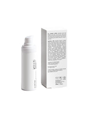 White skincare product and packaging on a light gray background